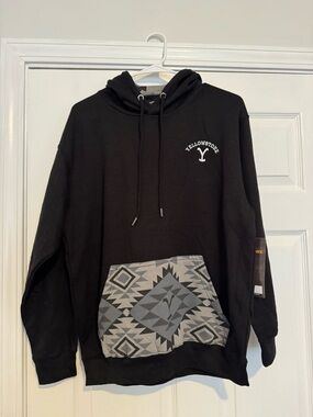 Yellowstone Black Hoodie with Geometric Pocket (NEW)